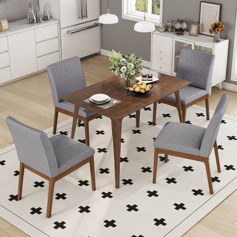 5-Piece Dining Table Set with One Solid Wood Frame Table and 4 Upholstered Chairs for Dining Room