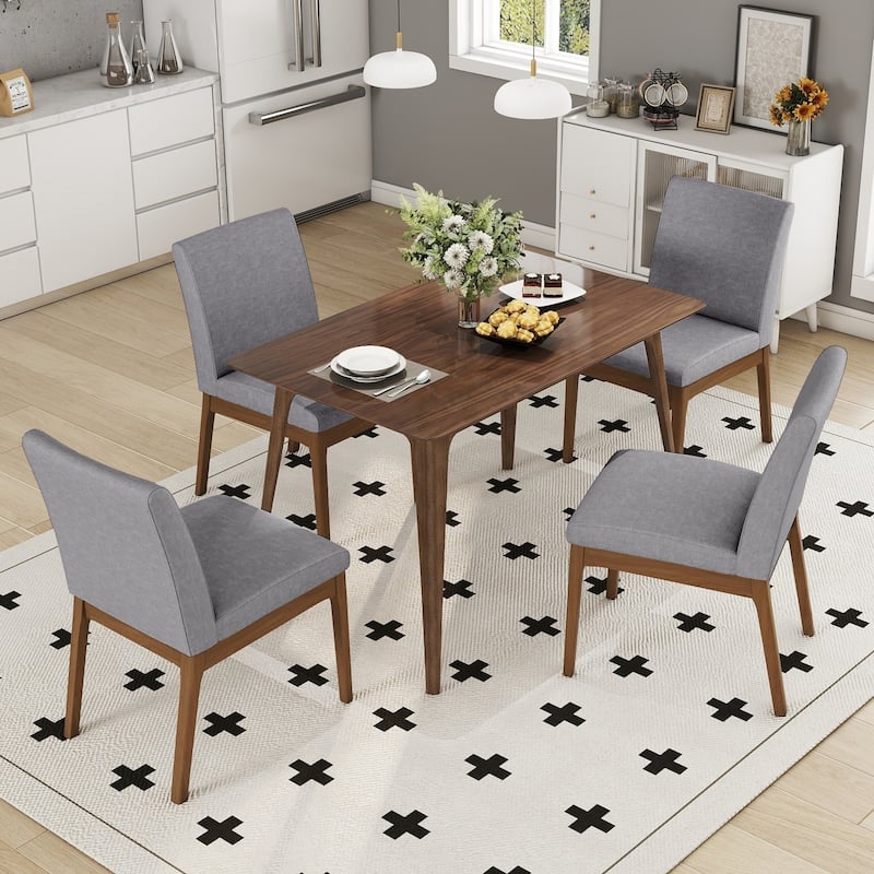 Roomfitters 5-Piece Dining Table Set with Solid Wood Frame Table and Four Upholstered Chairs for Dining Room