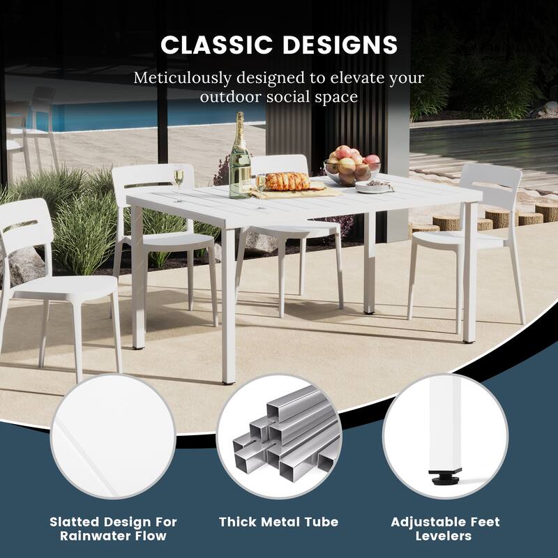 Frond and Form 59 Inch By 35.4 Inch Outdoor Steel Rectangular Dining Table