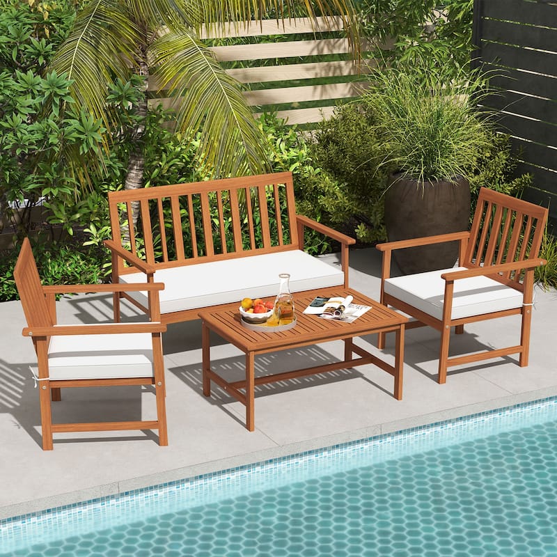 Gymax 8-Piece Acacia Wood Patio Conversation Set Outdoor Furniture Set