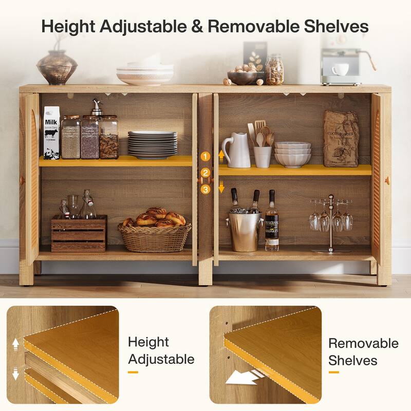 4-Door Farmhouse Sideboard Buffet Cabinet with Adjustable Shelves