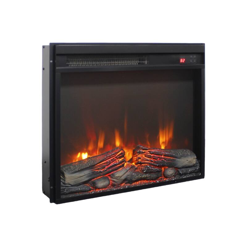 23 inch electric fireplace insert, ultra thin heater with log set & realistic flame, remote control with timer