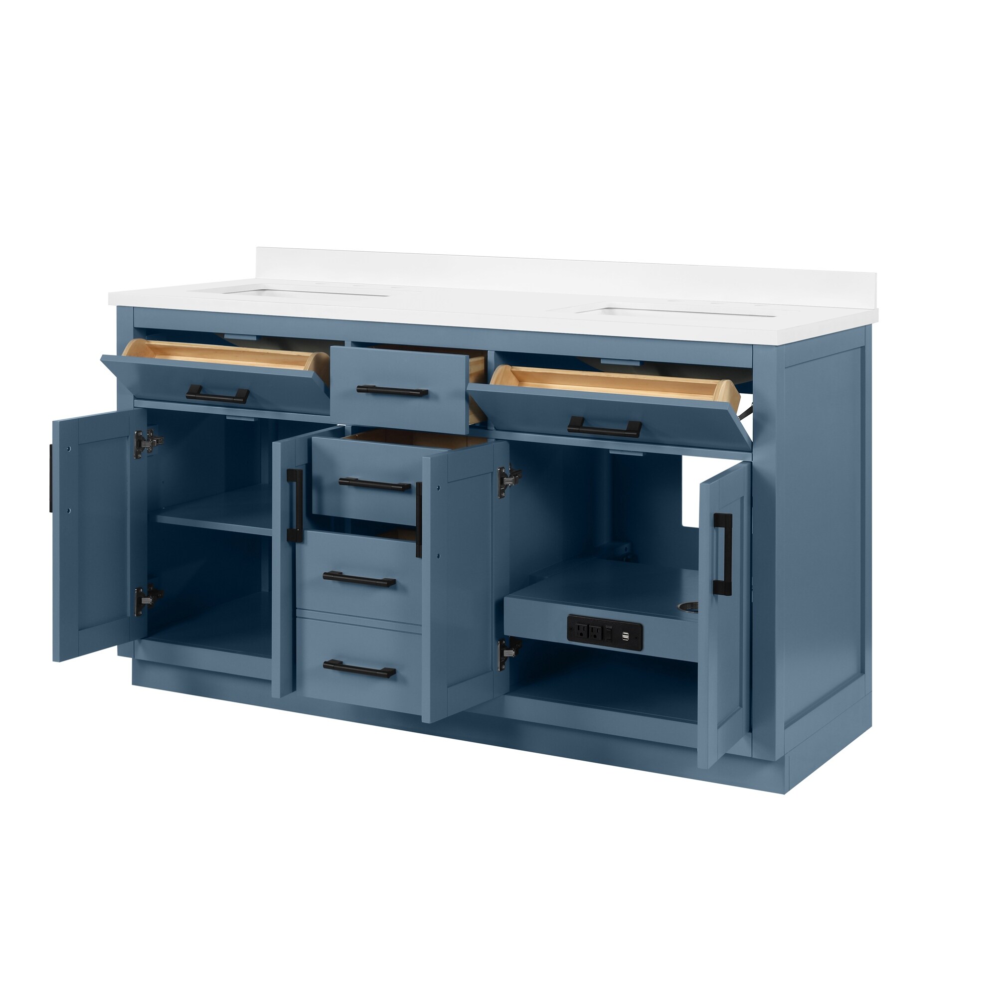 OVE Decors Bailey 60 in. Double sink Bathroom Vanity in Blue Lagoon with  Power Bar - On Sale - Bed Bath & Beyond - 33084108