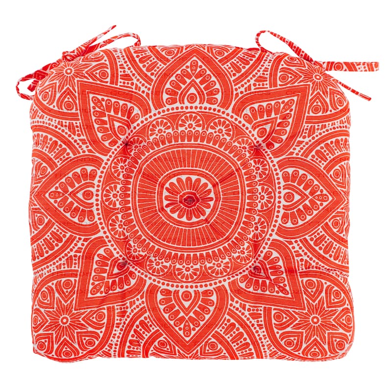 Handmade Cotton Chair Pads Cushion 16" Thick (Set of 2) Chair Pads with Ties - Red
