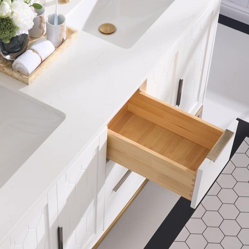 35''H Solid Wood Bath Vanity with Stain-resistant Carrera White Quartz Top and Sink