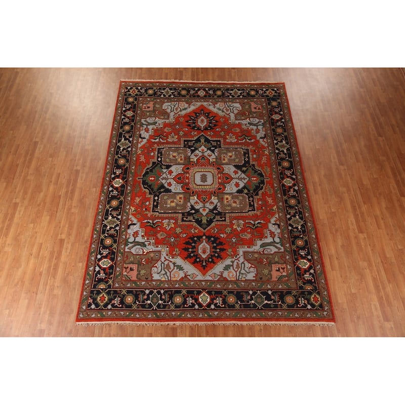 Orange Heriz-Serapi Oriental Area Rug Handmade Wool Carpet - 8'9" x 11'10"
