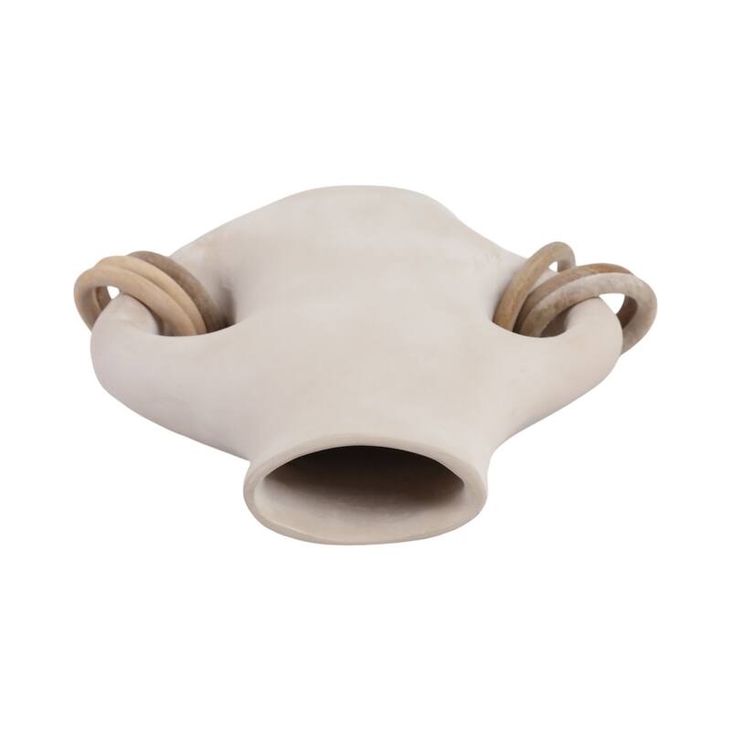 Pottery Vase Dual Ring Handles Sculptural Accent Handcrafted Form