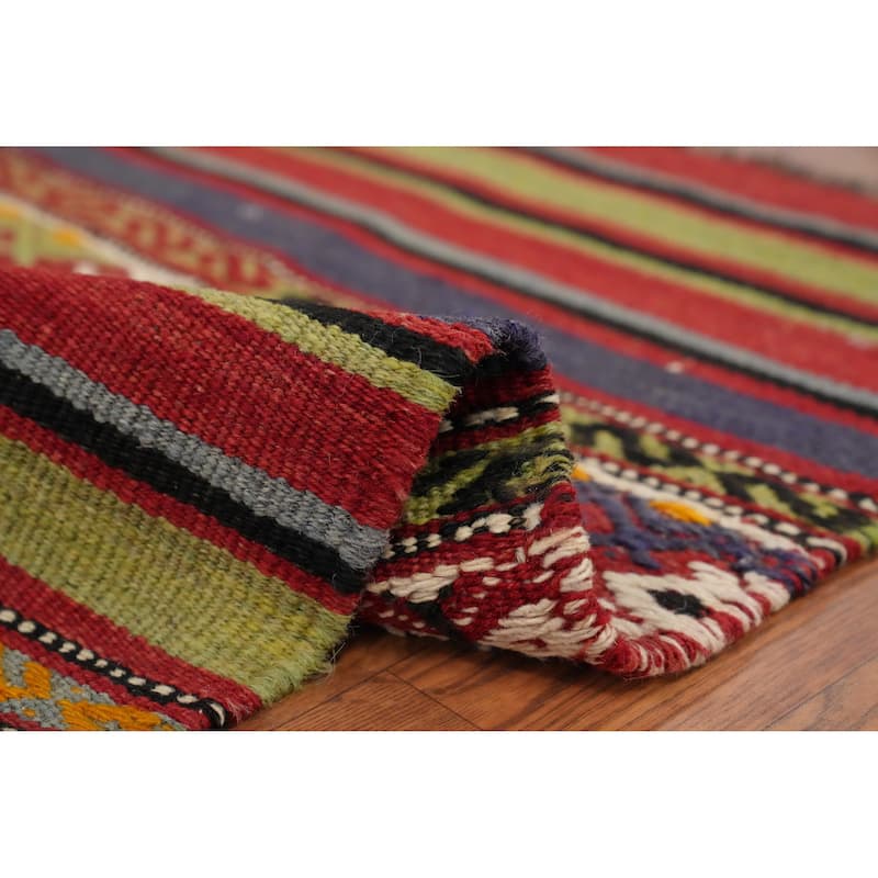 Hand Woven Oriental 100% Wool Carpet Southwestern Tribal Multi-Colored Kilim Area Rug - 7' 4'' X 4' 11''