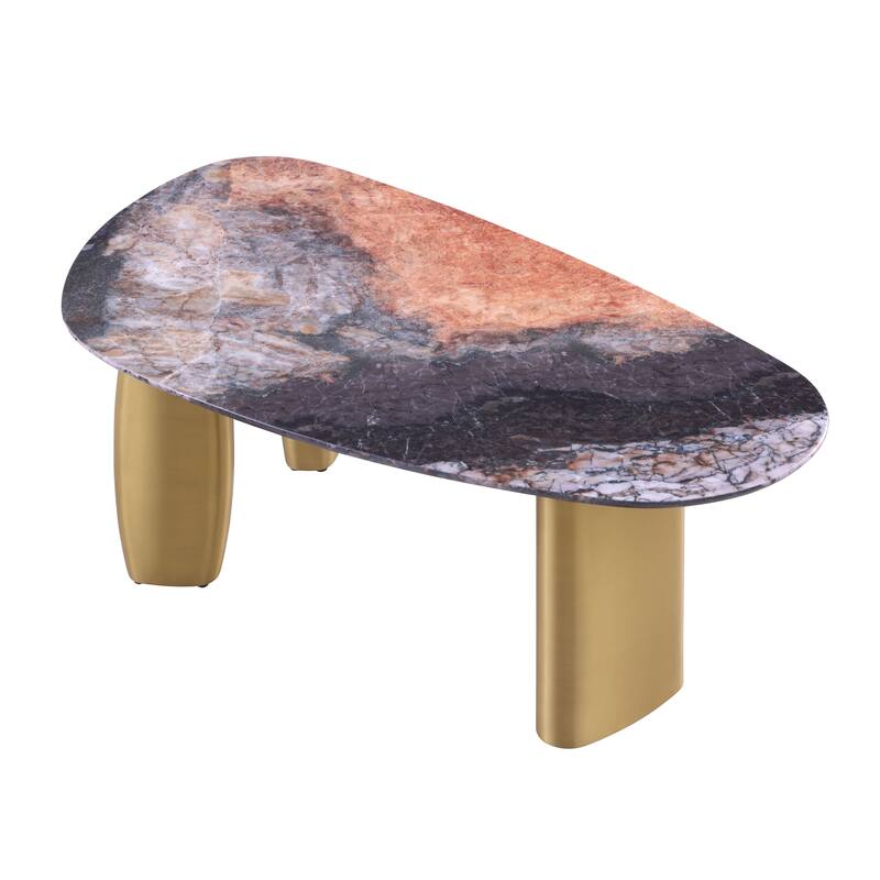 Furniture of America Luvien Modern Multi-Color Sintered Stone Top Coffee Table with Gold Legs
