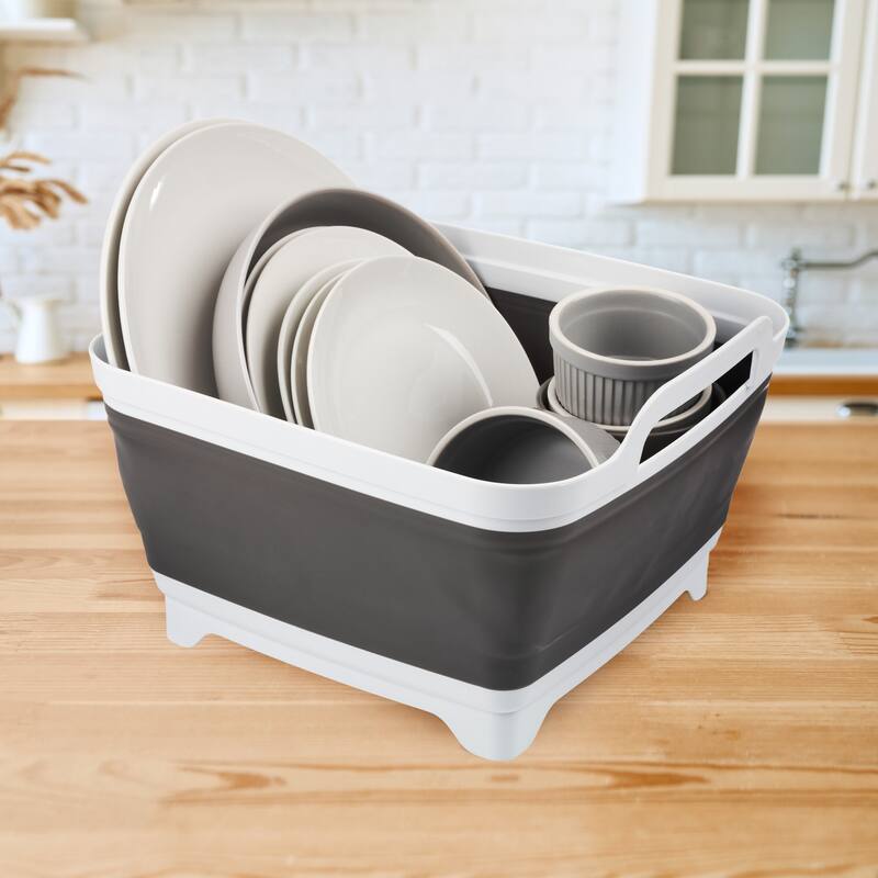 Collapsible Wash Basin - 9L Portable Sink with Drain - Plastic Tub Dish Pan for Camping, Handwashing Laundry by Wakeman Outdoors