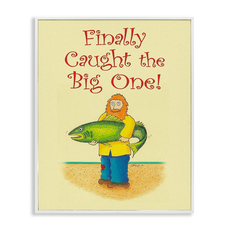 Stupell The Big One Fisherman Framed Giclee Art Design By Roger Straub - 11 x 14 - White