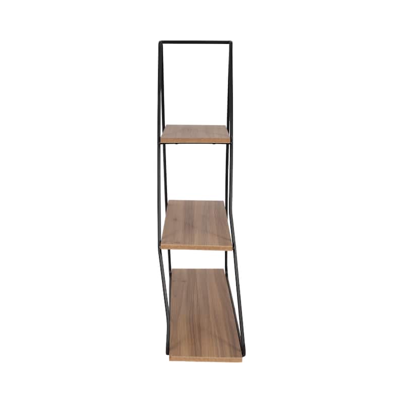 Metal Wood Triangular Frame Wall Shelf - Brown, 26" - 26.0"