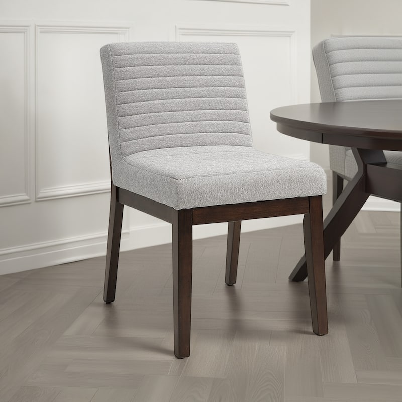 Eyna Side Dining Chair Set of 2, Soft Gray Linen, Dark Brown Wood