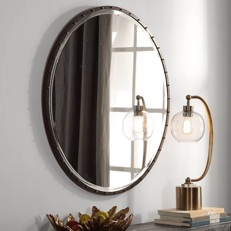 Uttermost Benedo 42" Round Urban Industrial Riveted Beveled Wall - Black