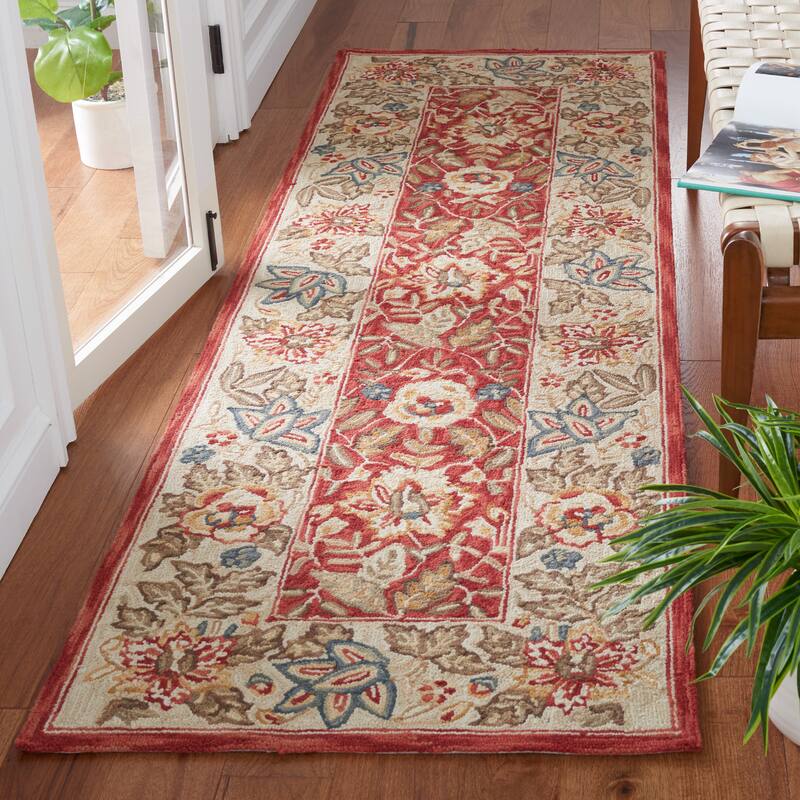 SAFAVIEH Handmade Chelsea Higinia French Country Wool Rug - 2'6" x 10' Runner - Red/Ivory