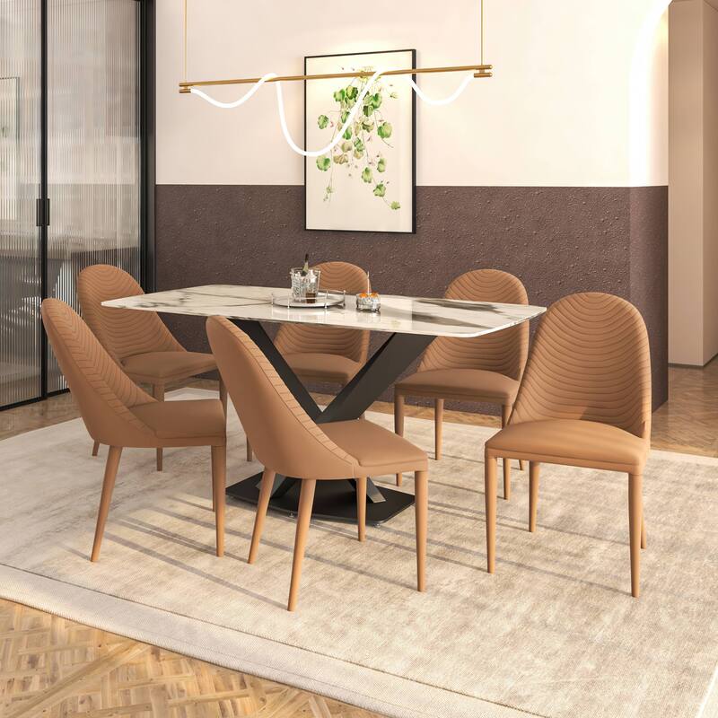 Leather Dining Side Chair with Metal Legs Set of 2 Seville Series