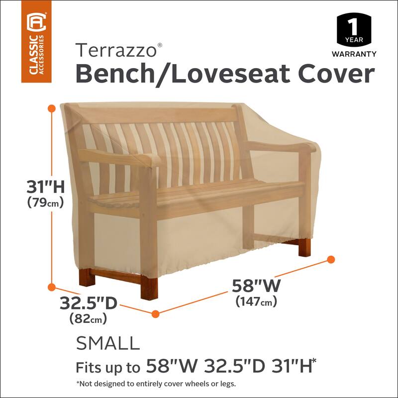 Classic Accessories Terrazzo Patio Bench/Loveseat Cover - All Weather Protection Outdoor Furniture Cover - 58"W x 32.5"D x 31"H