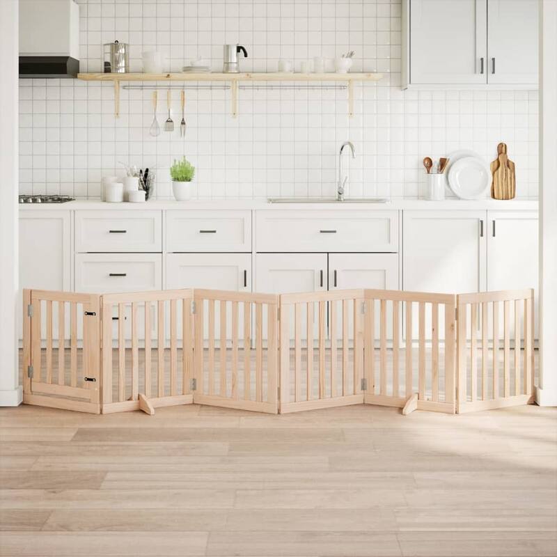 vidaXL Dog Gate Poplar wood Foldable Dog Gate Rectangular - Beige(1)