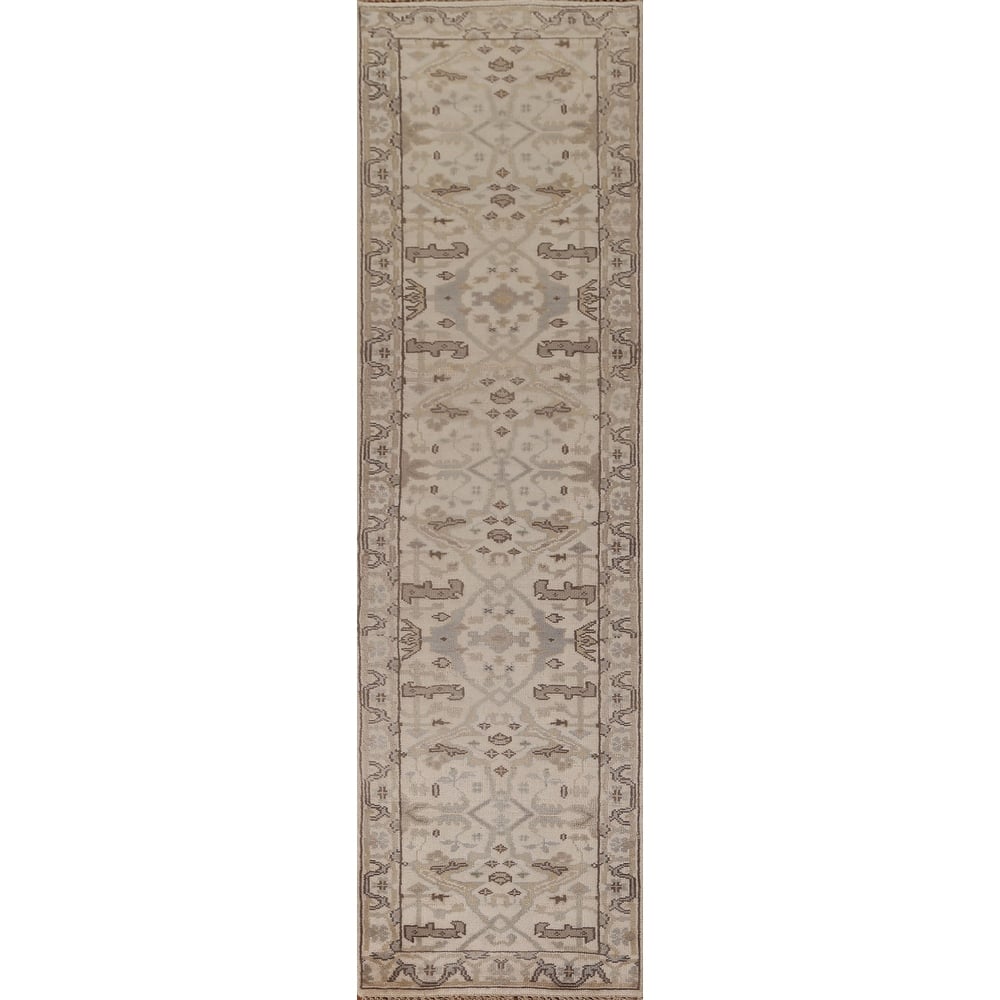 Ivory / Beige Oushak Oriental Runner Rug Handmade Wool Carpet - 2'7"x 11'10"