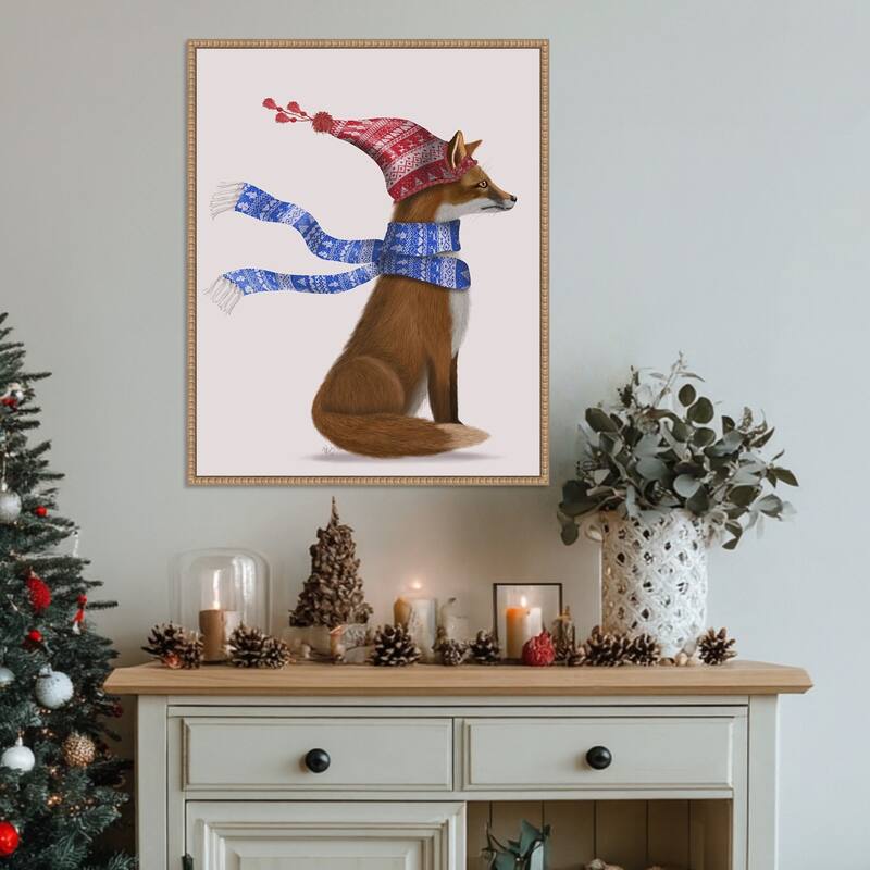 Windswept Fox by Fab Funky (23 x 28 in.), Framed Canvas Wall Art Print - Sylvie Beaded Rustic Natural