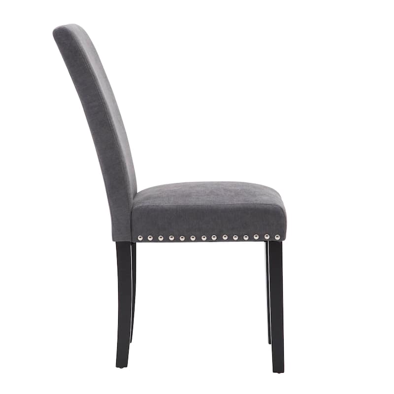 Fabric Upholstered Nailhead Trim Parsons Dining Chairs Terry Cloth Set of 2