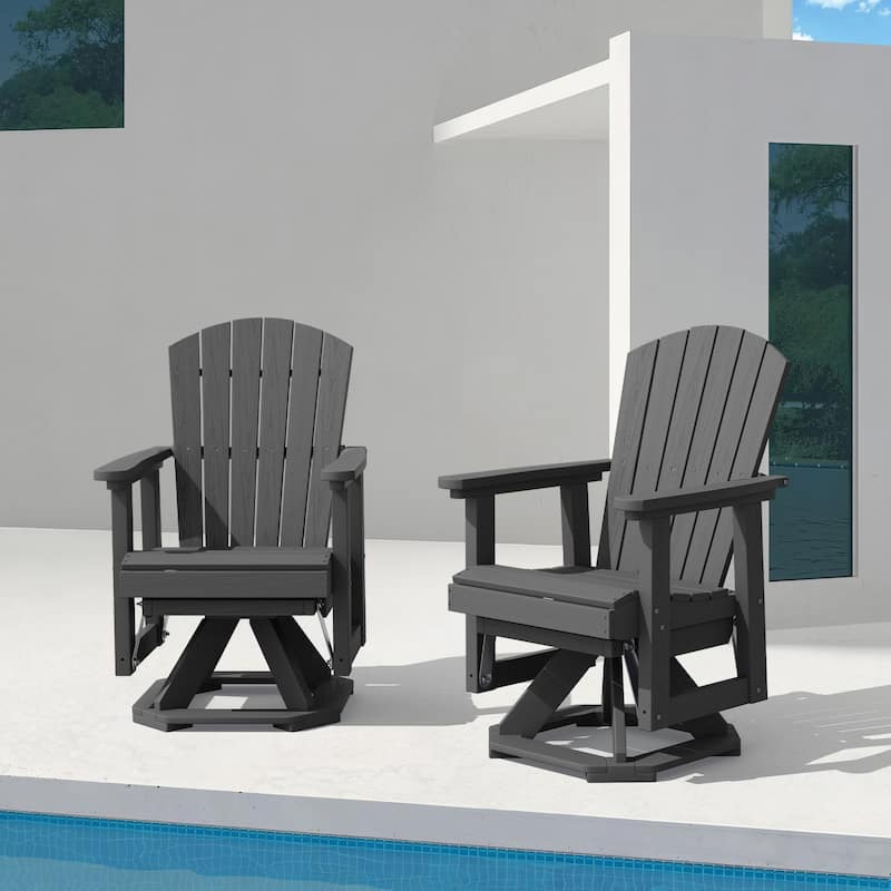 Set of 2 HDPE Adirondack Swivel Gliders, Outdoor Patio Chair Set - Charcoal