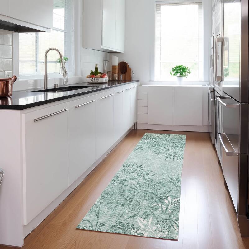 Machine Washable Indoor/ Outdoor Chantille Modern Garden Rug - Sage - 2'3" x 7'6"