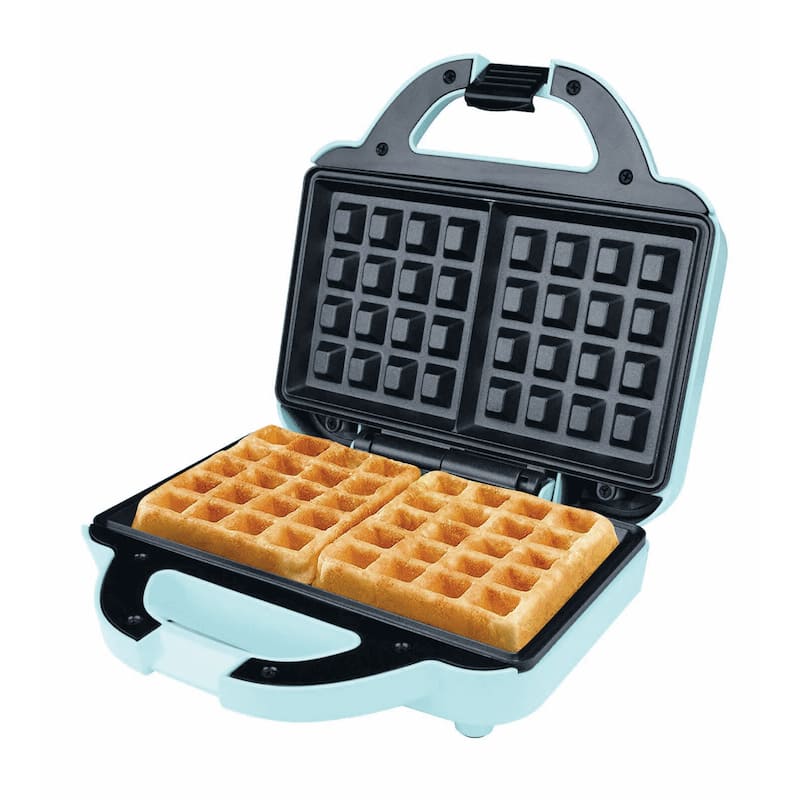 Non-Stick Dual Waffle Maker in Light Teal with Indicator Lights