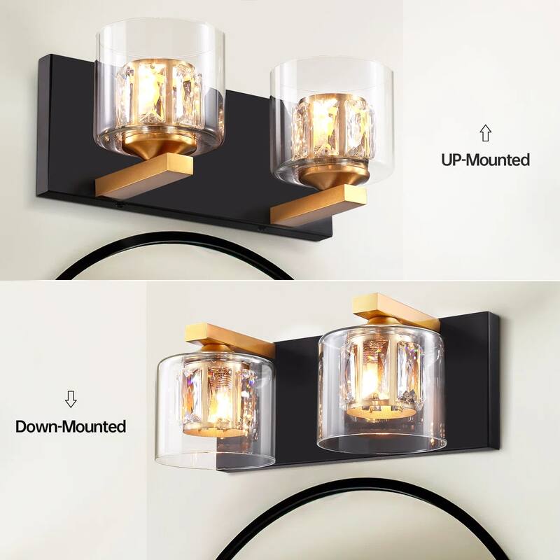 Kolt Black & Gold Traditional 2-Light Bathroom Vanity Light