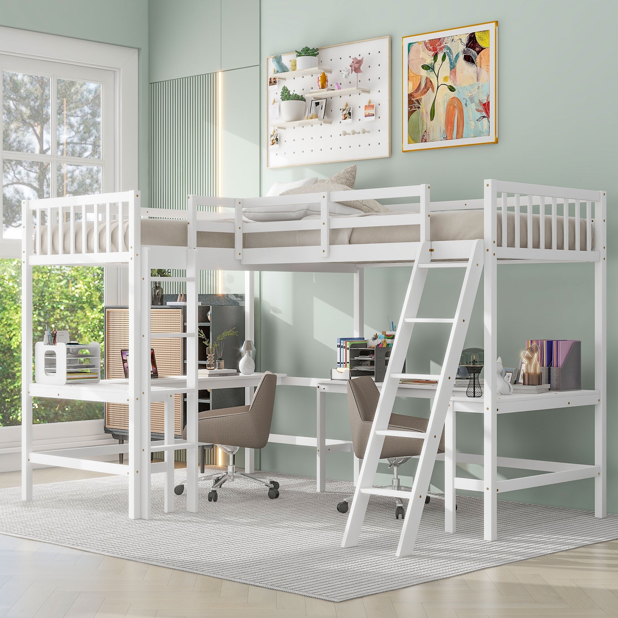 Twin Size L Shaped Loft Bed with 2 Built in Desks and Sturdy Construction Space Saving Design for Study and Sleep Bed Bath Beyond 39970024