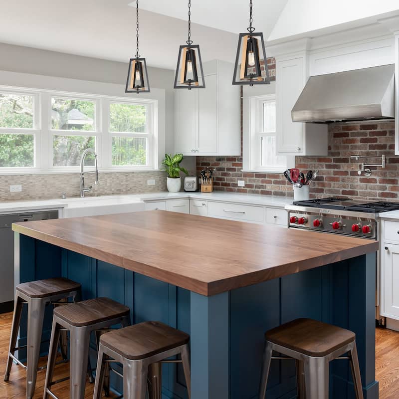 Modern 1-Light Gold&Black Metal Kitchen Island Pendant Lighting Adjustable Frame