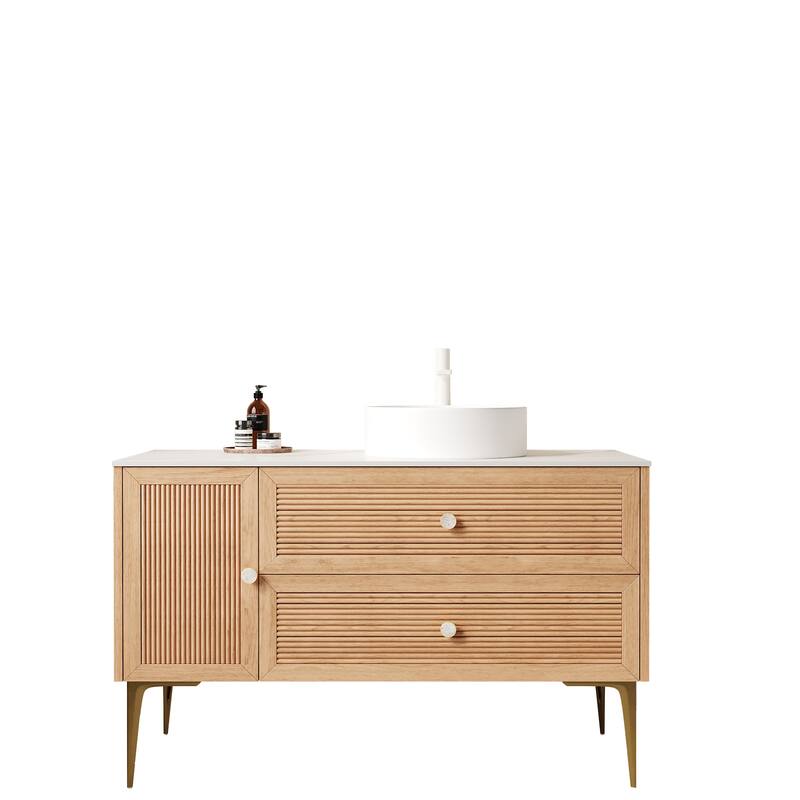36" Freestanding Vanity with Ceramic Sink‌ – Plywood Cabinet, 4 Metal Legs, 2 Drawers & 1 Door – Pre-Assembled, No Faucet.