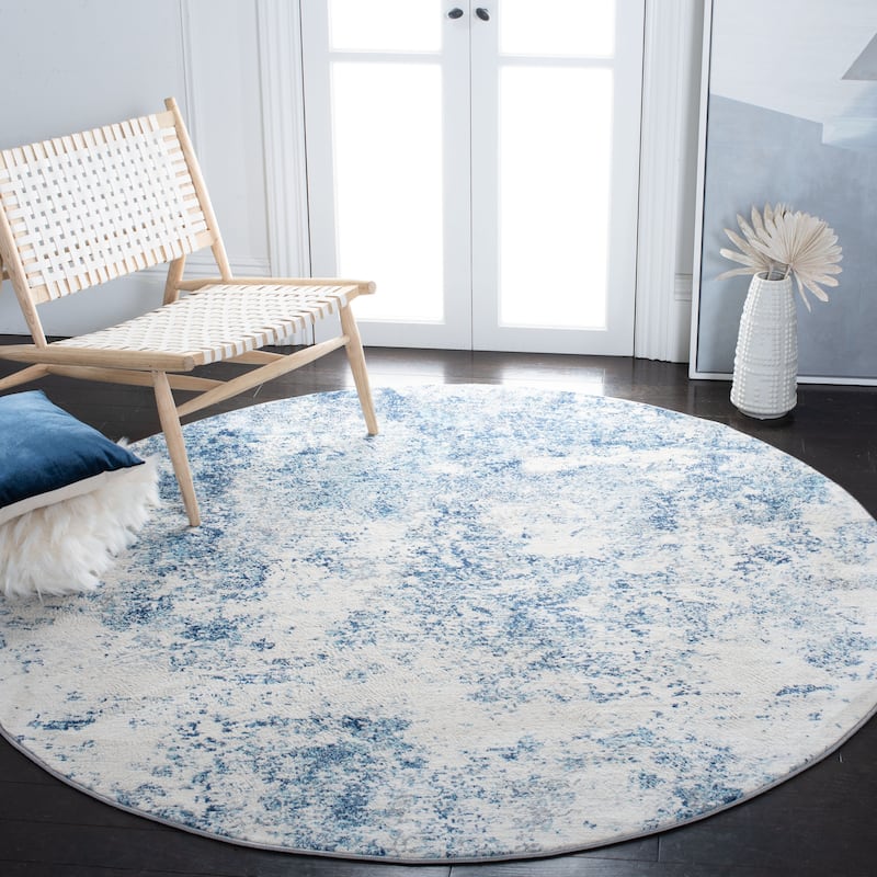 SAFAVIEH Brentwood Malissie Modern Abstract Rug - 4' Round - Ivory/Navy