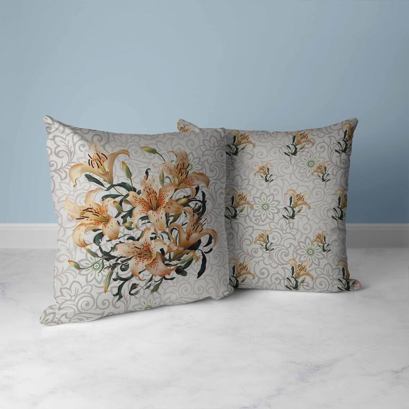 Enchanted Lily Affair Faux Suede Reversible Throw Pillow Grey and Vanilla