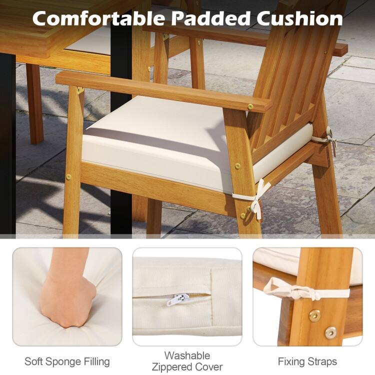Natural-White Acacia Wood Patio Dining Chairs Set of 2 with Padded Cushions - 22.5" x 23" x 34"(L x W x H)