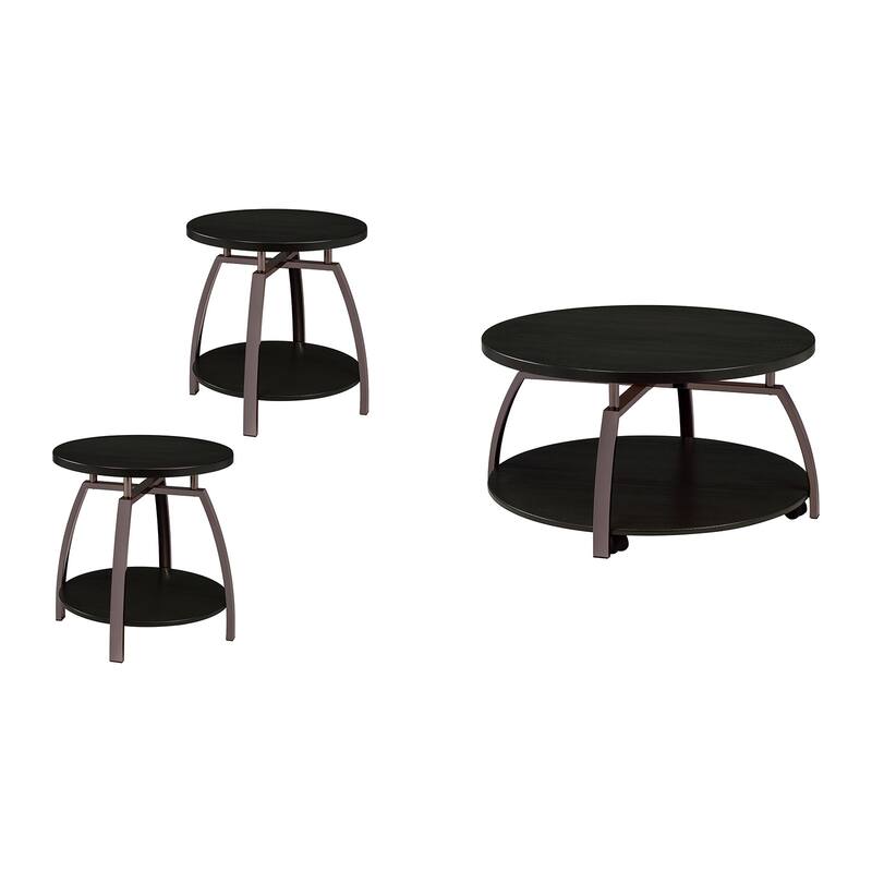 Round Table Set with 2 Open Shelves in Dark Charcoal - 3 Piece