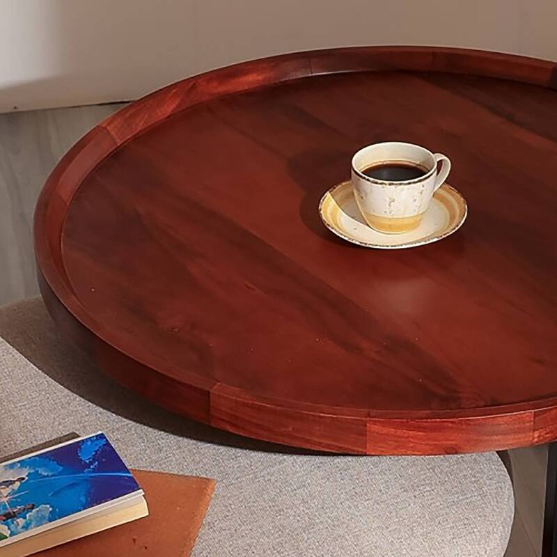 Wooden Table with Metal Stand And Nesting Drum, 27.5X27.5X18"