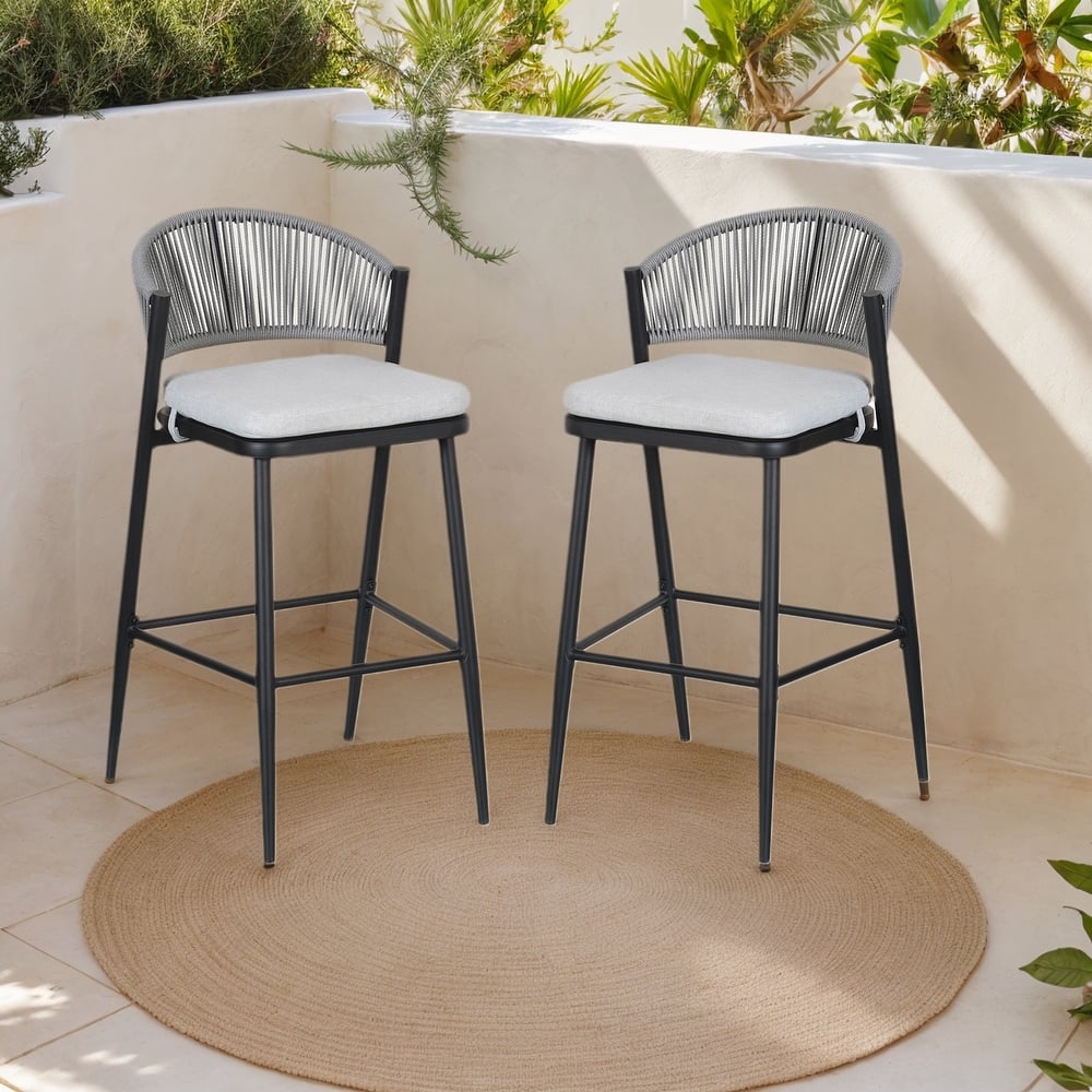 Christopher Knight Home - Beverly Outdoor Barstools with Scallop Backrest, Set of 2