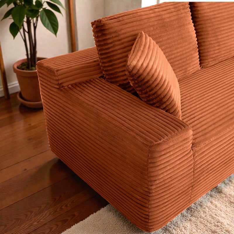 125" L Shaped Sectional Sofa with 2 Ottomans, Cloud Corduroy Couch with Deep Seat, Cup Holders and USB Ports