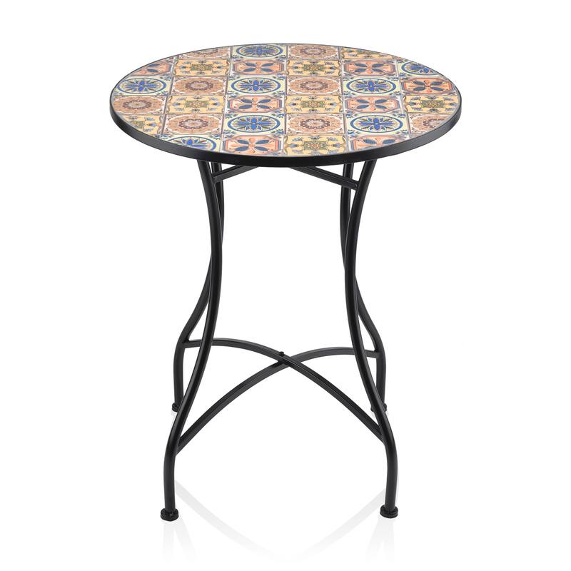Alpine Corporation Indoor/Outdoor Mediterranean Tile Design Set Table and Chairs Patio Seating