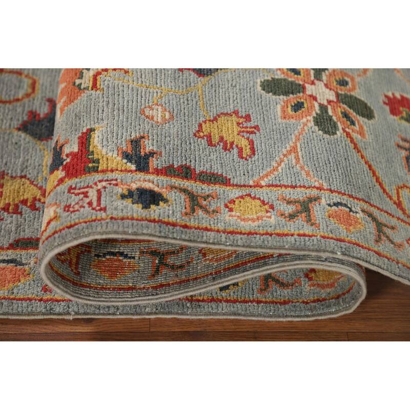 Light Blue Oushak Oriental Runner Rug Handmade Wool Carpet - 2'9" x 10'5"