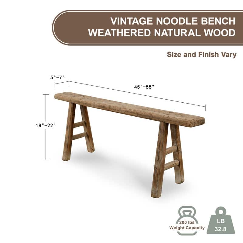 Vintage Noodle Bench Weathered Natural (size and finish vary)