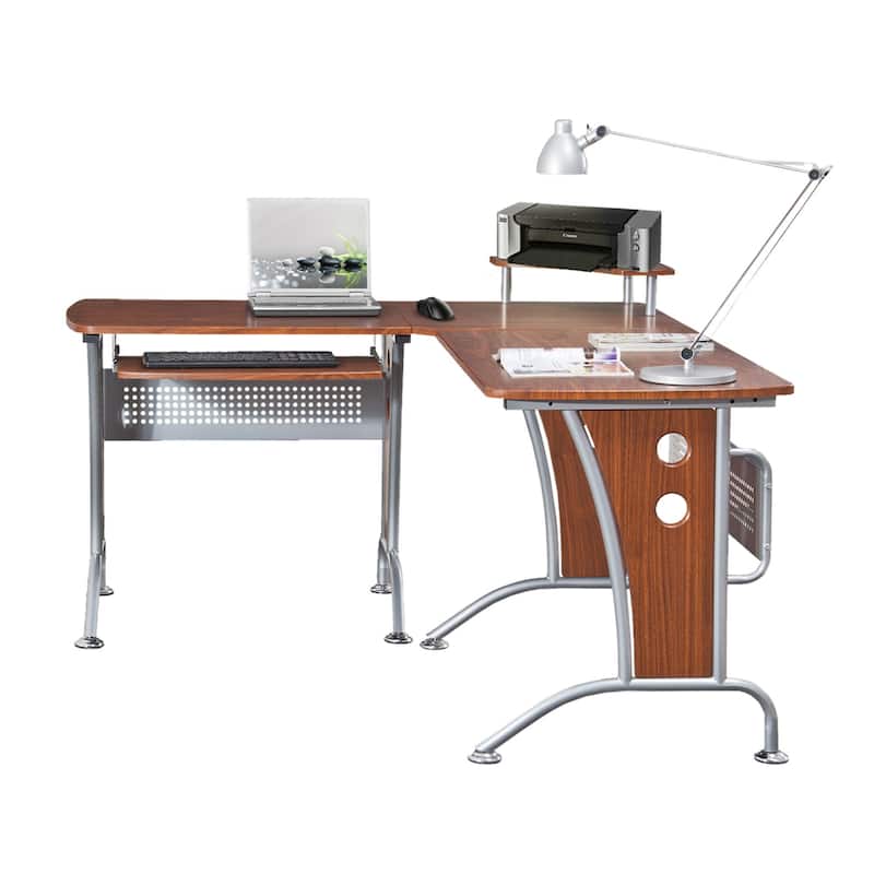 67" Brown and Gray Durable L-Shaped Computer Desk