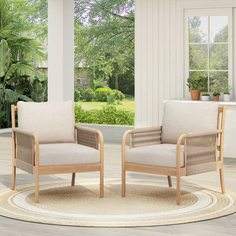 Scott Living Casper Outdoor Club Chair Acacia Wood and Woven Rope