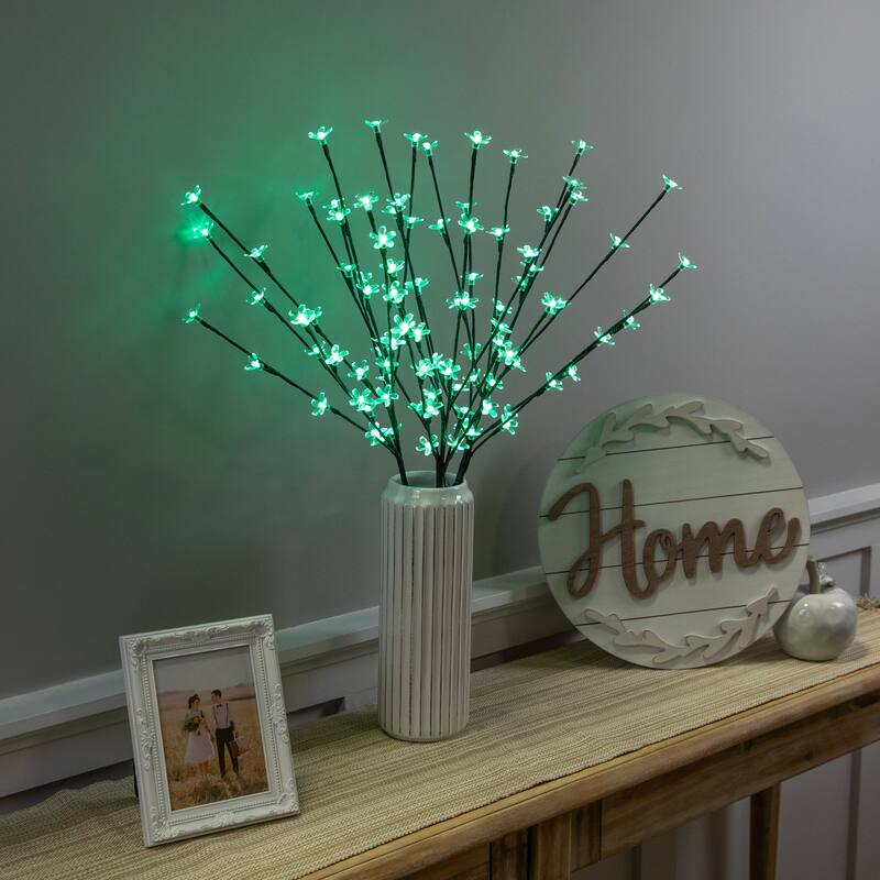 3 Cherry Blossom Artificial Tree Branches 2.5' Green LED Lights