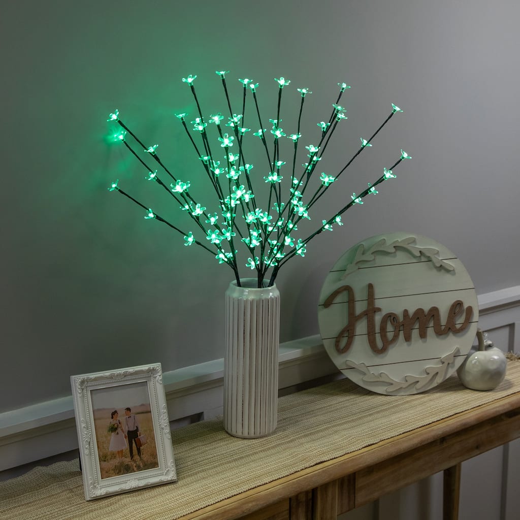 3 Cherry Blossom Artificial Tree Branches 2.5' Green LED Lights