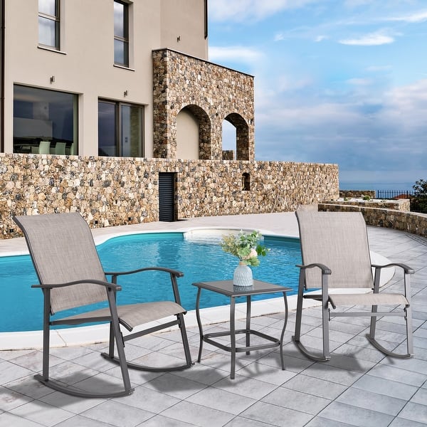slide 2 of 7, Futzca 3 Piece Outdoor Rocking Bistro Set - N/A Taupe