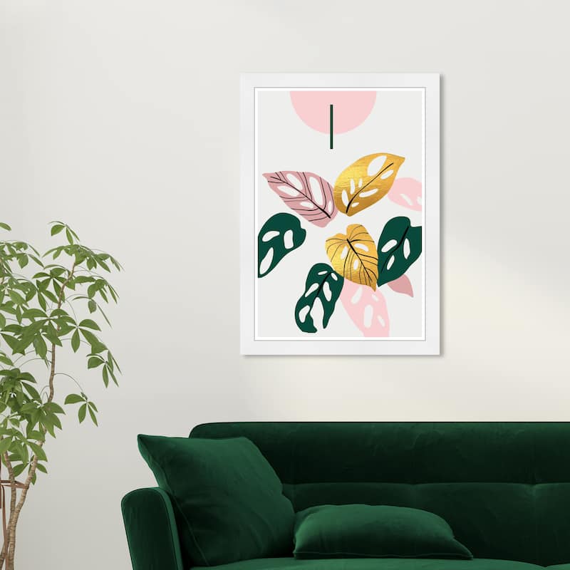 Wynwood Studio Prints Floral and Botanical Blush Tropicalia Pink and Metallic Gold Tropical Wall Art Canvas Print - White