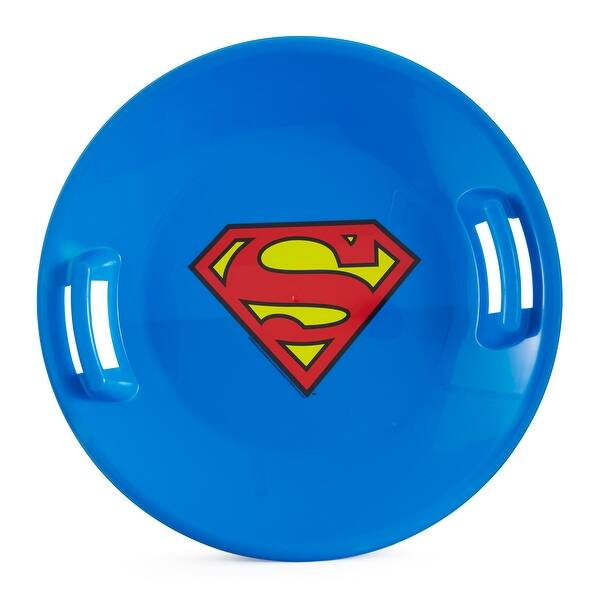 slide 2 of 7, Slippery Racer Downhill Pro Superman Plastic Saucer Disc Snow Sled Slider, Blue - 2
