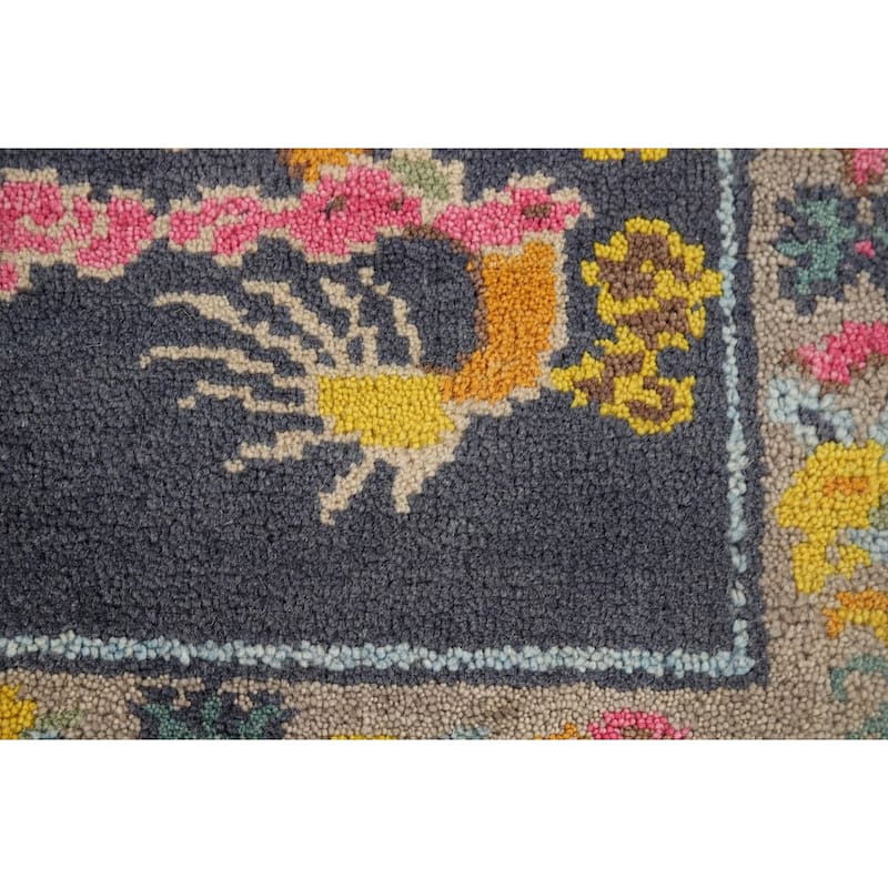 Hand Knotted Oriental 100% Wool Carpet Traditional Geometric Navy Blue & Blues Art Deco Area Rug - 3' 0'' X 2' 0''